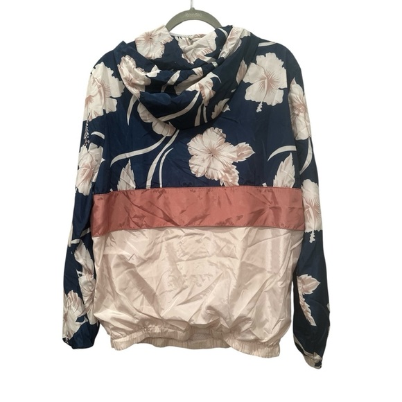 GUESS Women's Navy Pink Floral Bomber Jacket Wind Breaker Hooded  Pockets Sz M - Picture 2 of 10